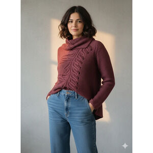 Anthropologie Moth Statement Knit cowl neck burgundy boho Sweater italy sz -M
